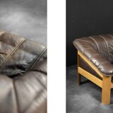 Vintage Mid-Century Modern Danish Brown Leather 3-Seater Sofa, 1970s