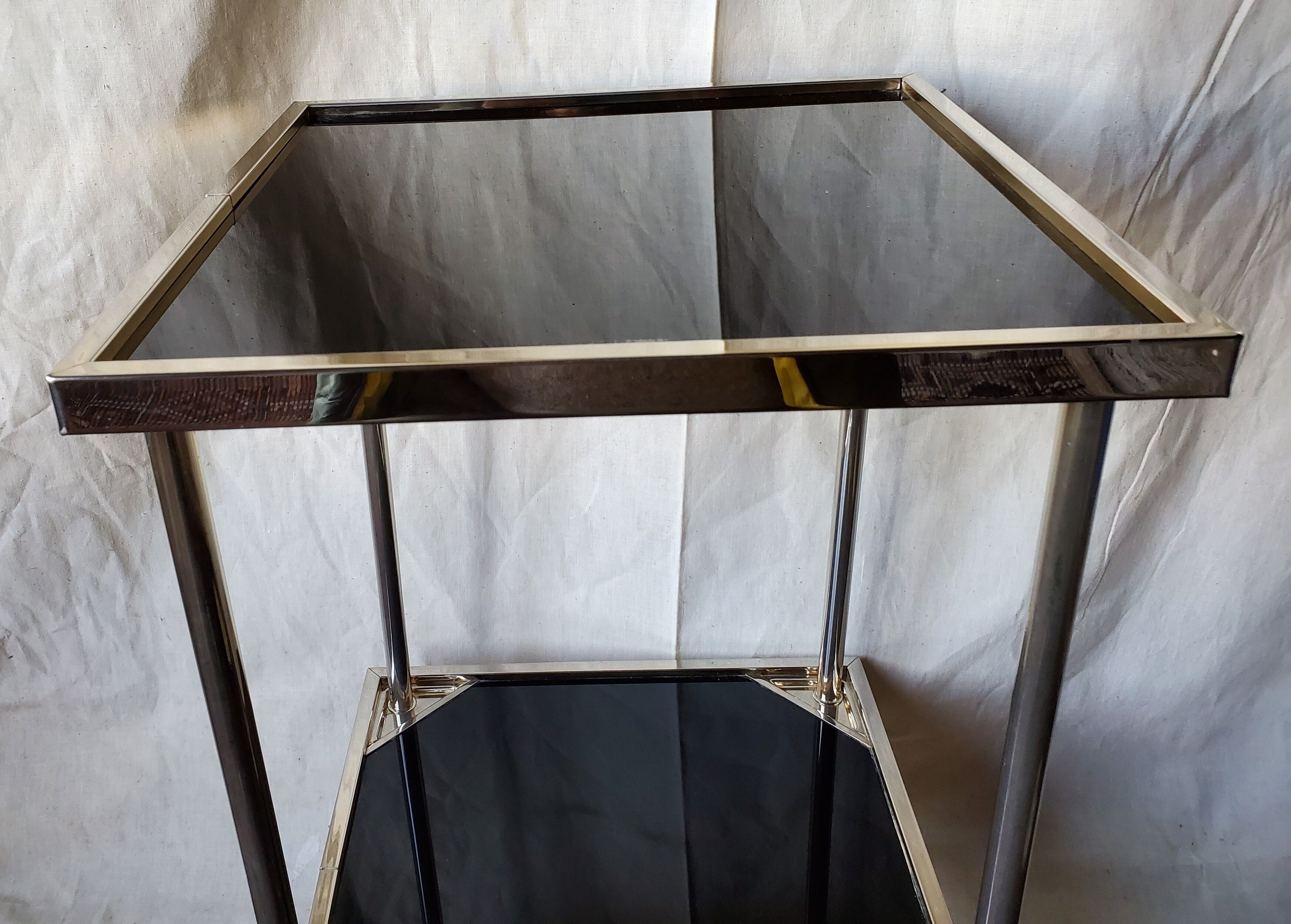 70s black glass and gold metal side table