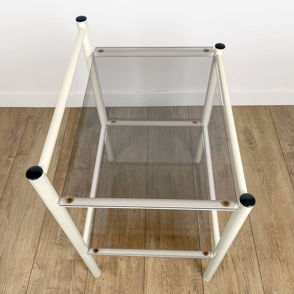 Pair of metal bedside tables and double smoked glass top from the 80s