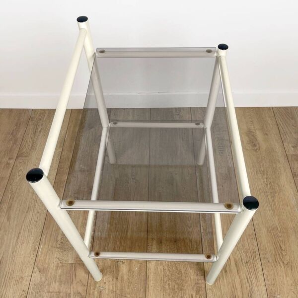 Paire de chevets métal et double plateau verre fumé années 80