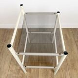 Pair of metal bedside tables and double smoked glass top from the 80s