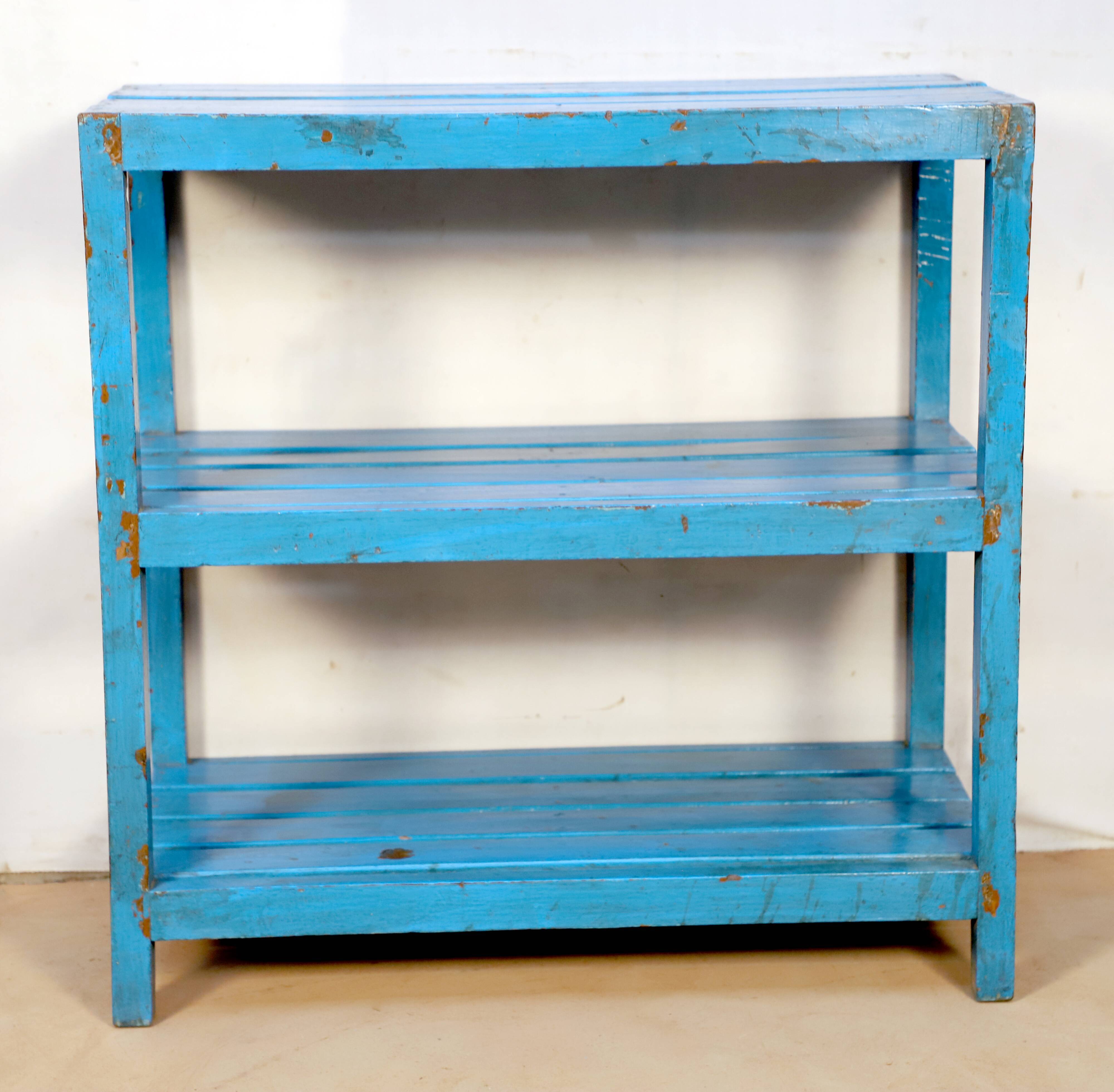 3-level Burmese teak shelf with original blue patina