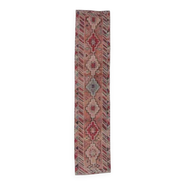 Vintage Natural Turkish Hand-Knotted Pink Runner 80x360