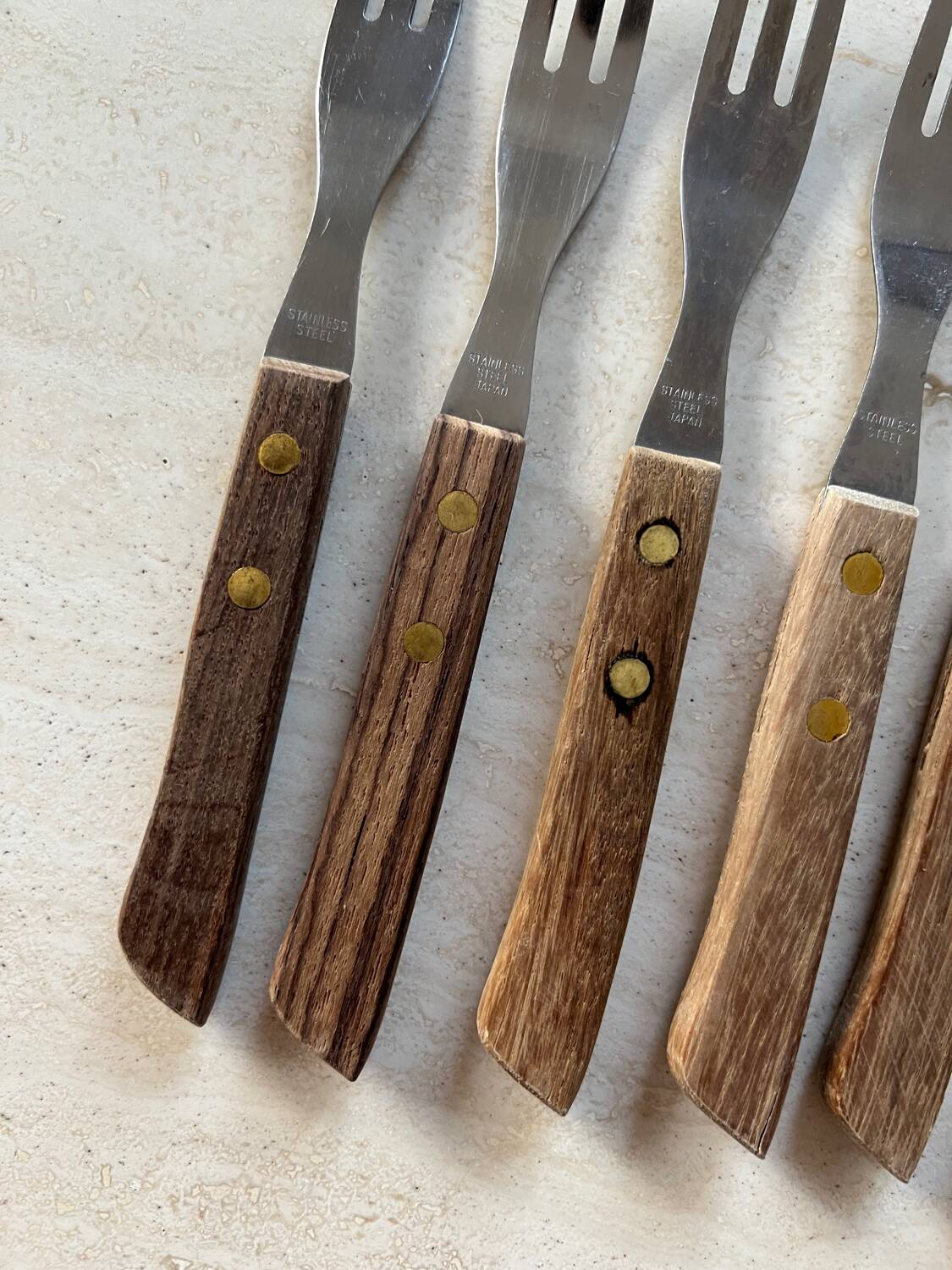 Vintage Japanese stainless steel wood forks