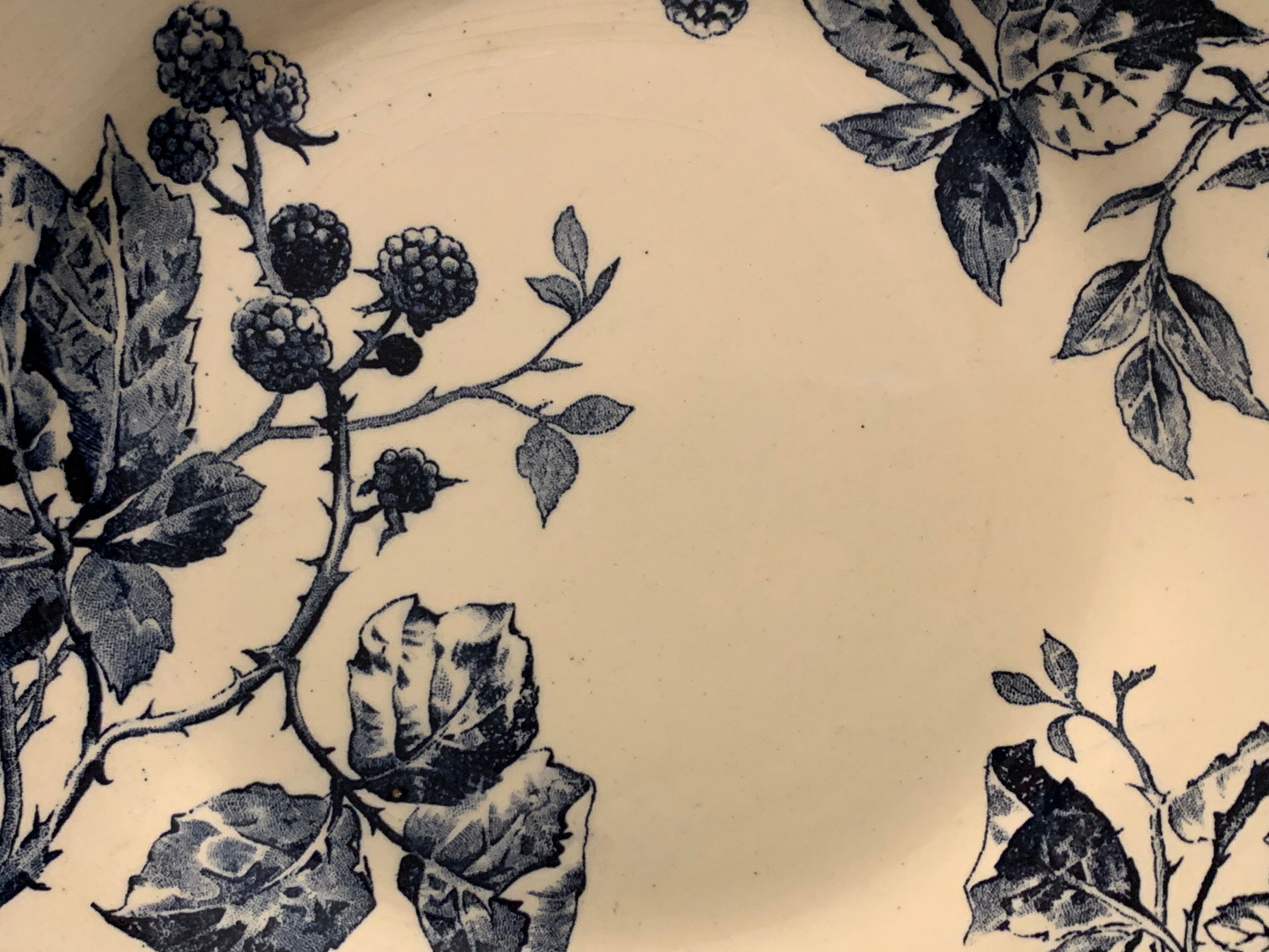 Series of 6 old flat plates in blue earthenware from Gien Iron Earth mature model