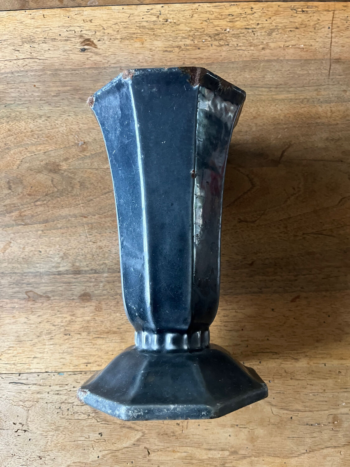 Antique enamelled cast iron vase