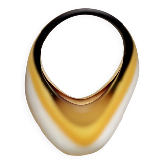Panier ou vase vintage en verre de Murano Sommerso gravé noir et jaune, Italie
