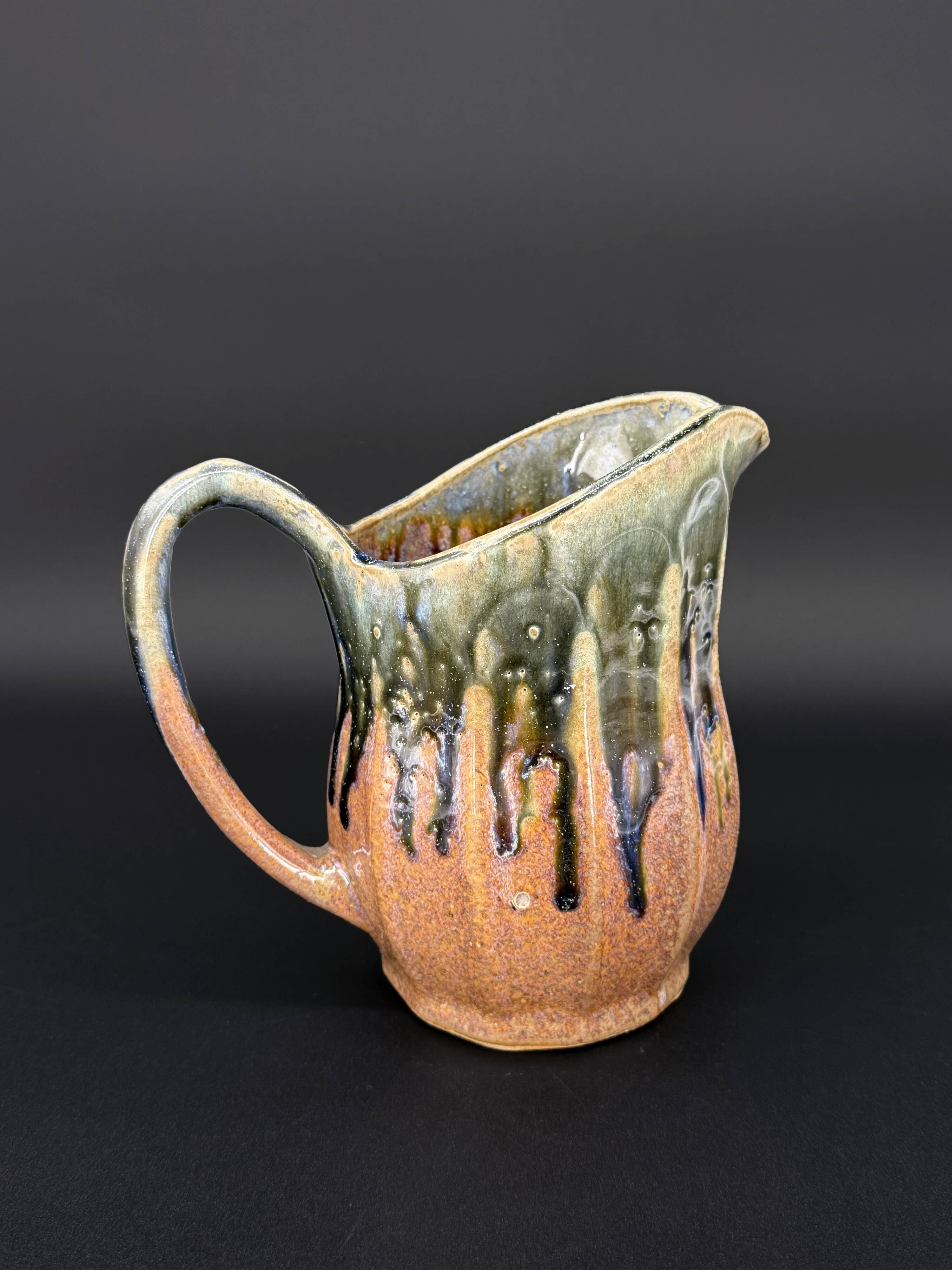 70s glazed stoneware pitcher – signed, French ceramic