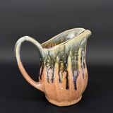 70s glazed stoneware pitcher – signed, French ceramic