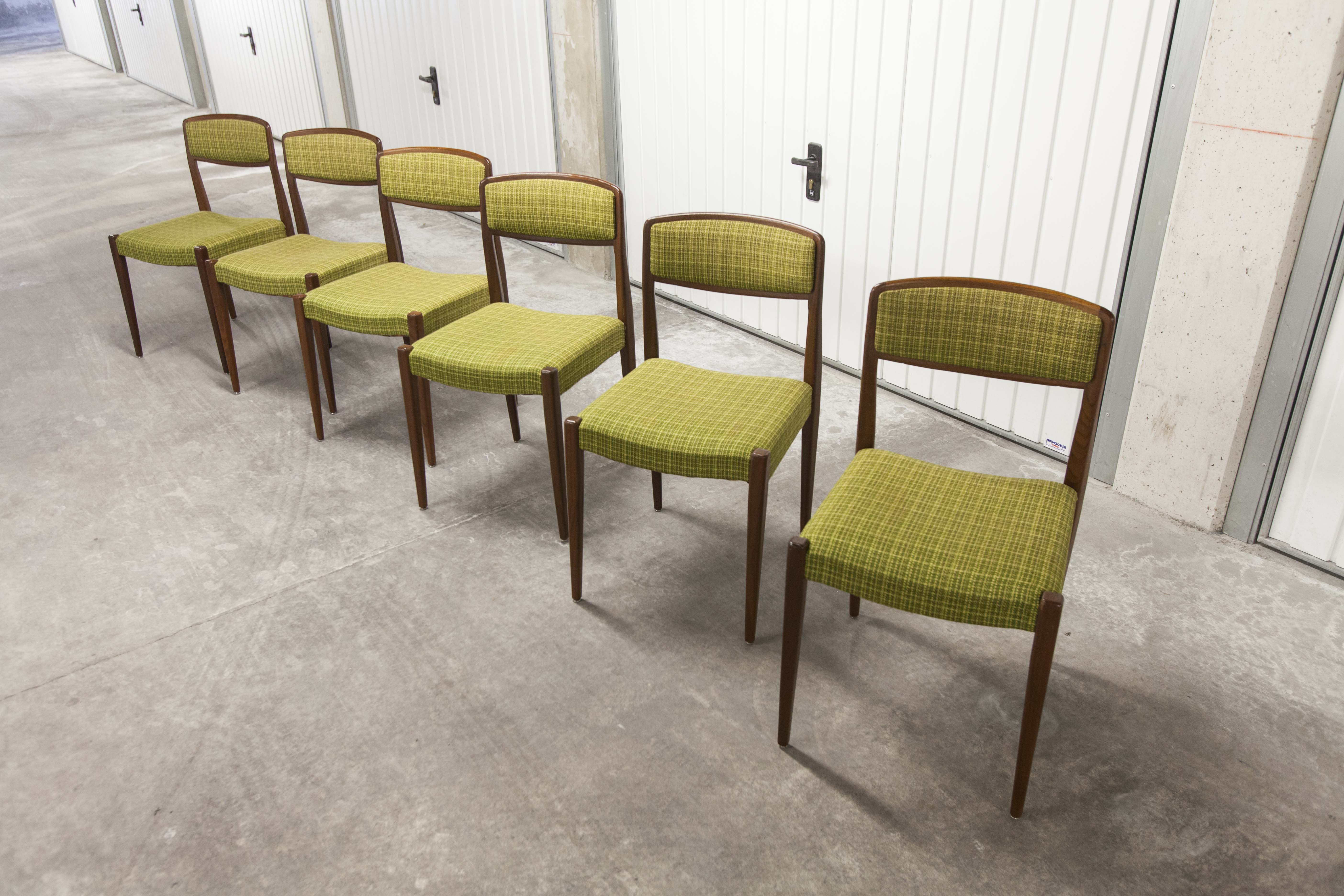 Lot of 6 teak and fabric chairs