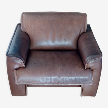 Buffalo Leather Lounge Chair by Hugo de Ruiter for Leolux 1970's.