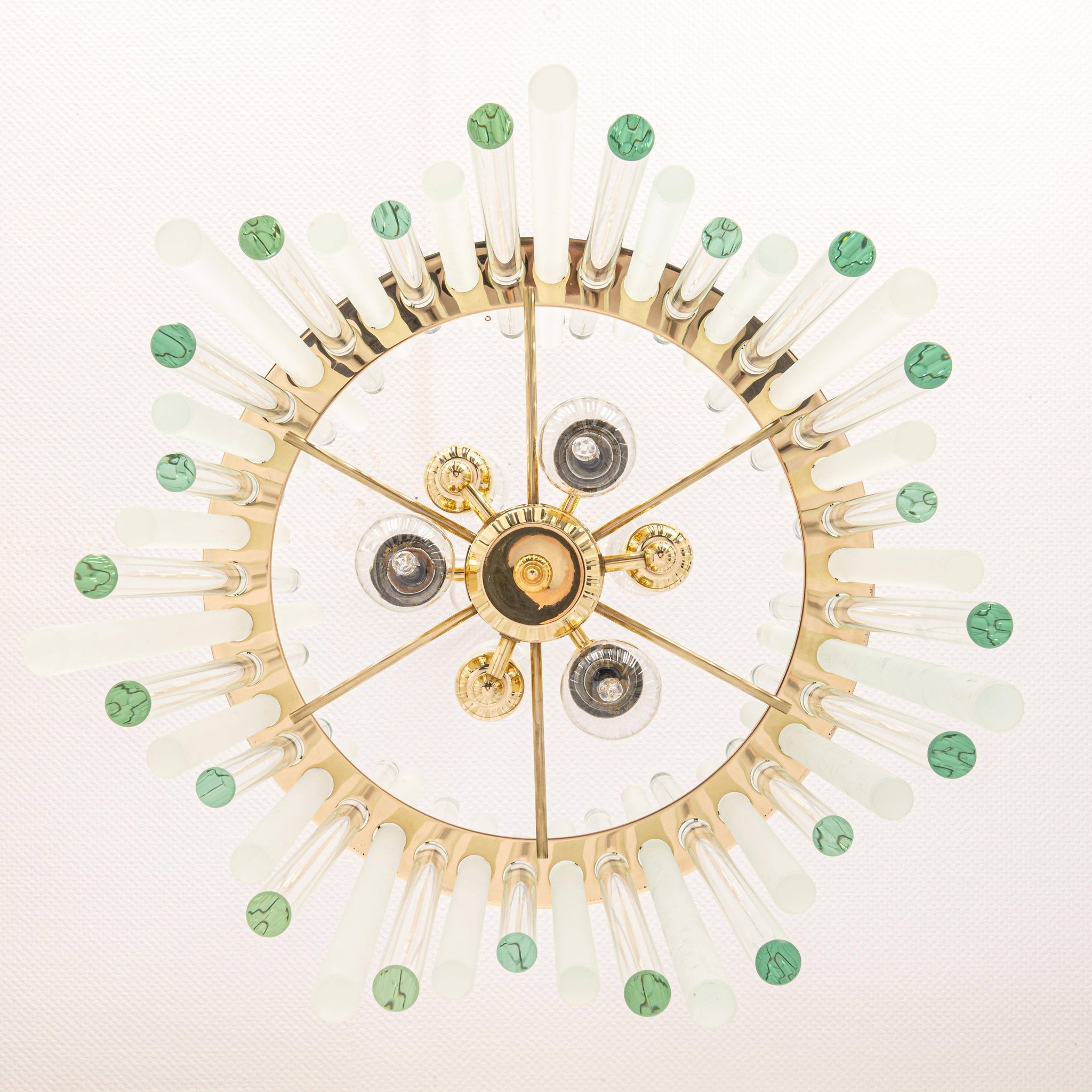 golden brass chandelier with crystal glass rods by C. Palme, Germany, 1970s.