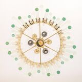 Lustre en laiton doré et baguettes en verre cristallin par C.Palme, Allemagne, années 1970