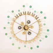 golden brass chandelier with crystal glass rods by C. Palme, Germany, 1970s.