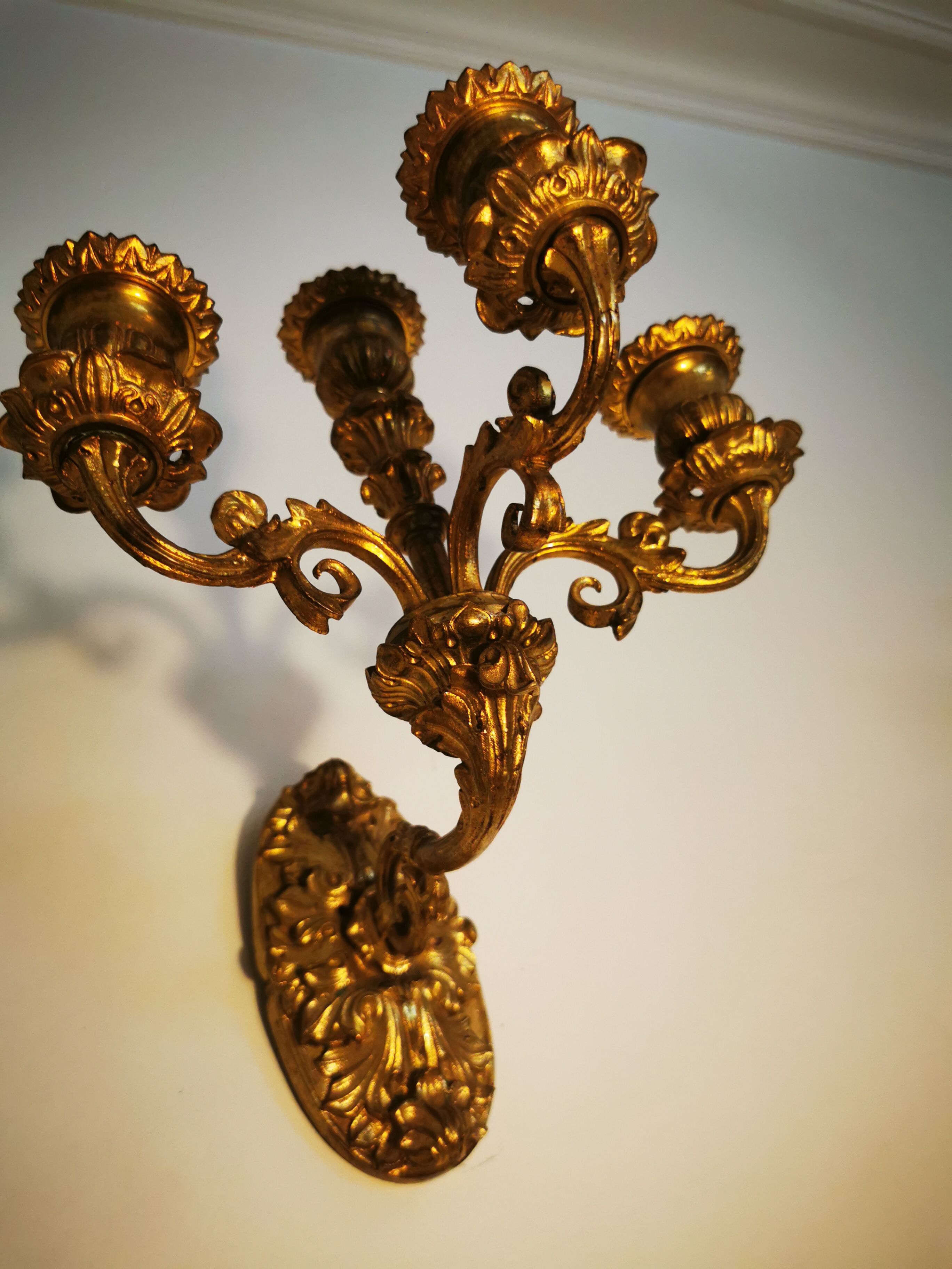 Pair of appliques in gilded bronze and brass late nineteenth h:26CM