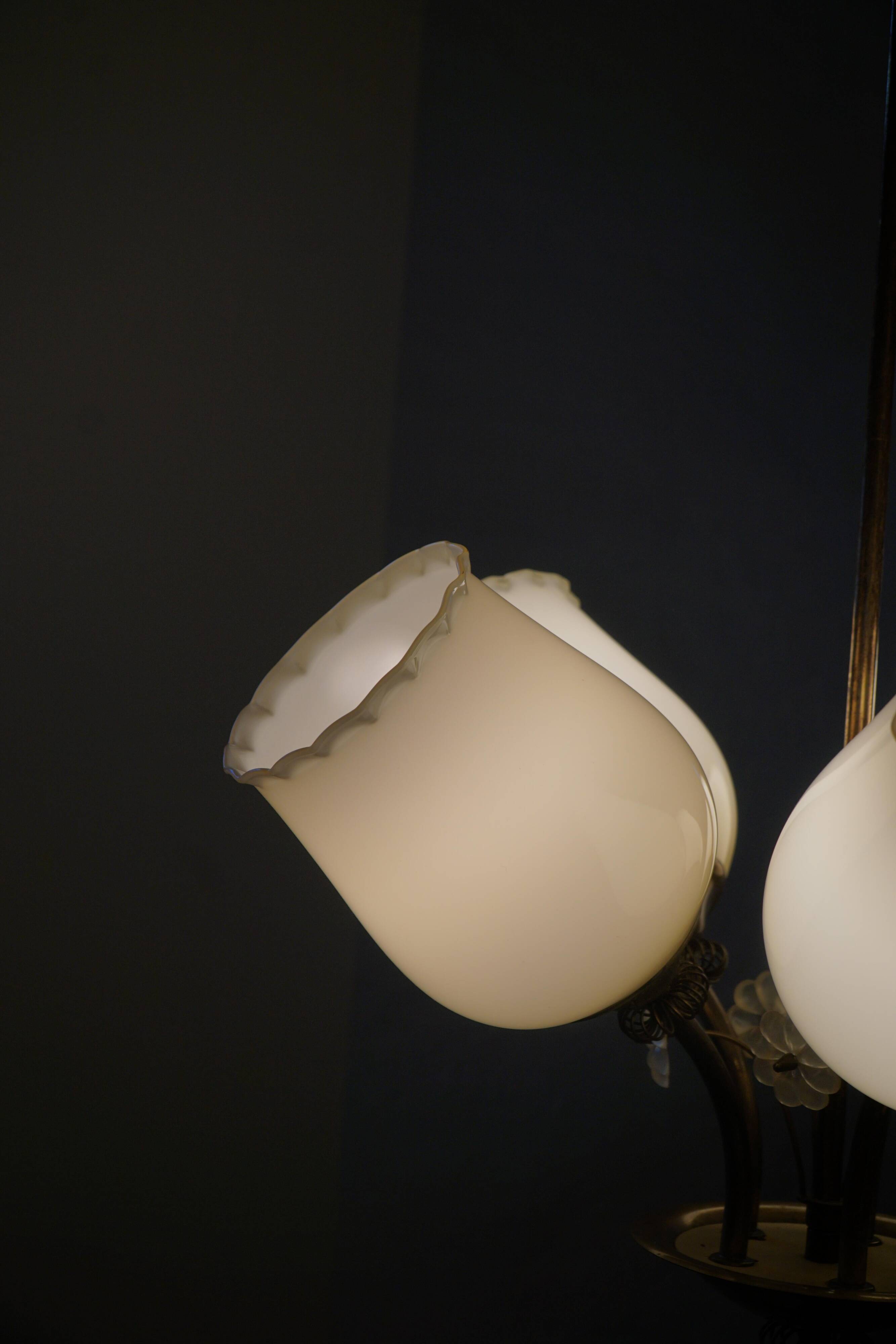 Brass and Glass Mid-Century Chandelier by Itsu, Finland, 1950s