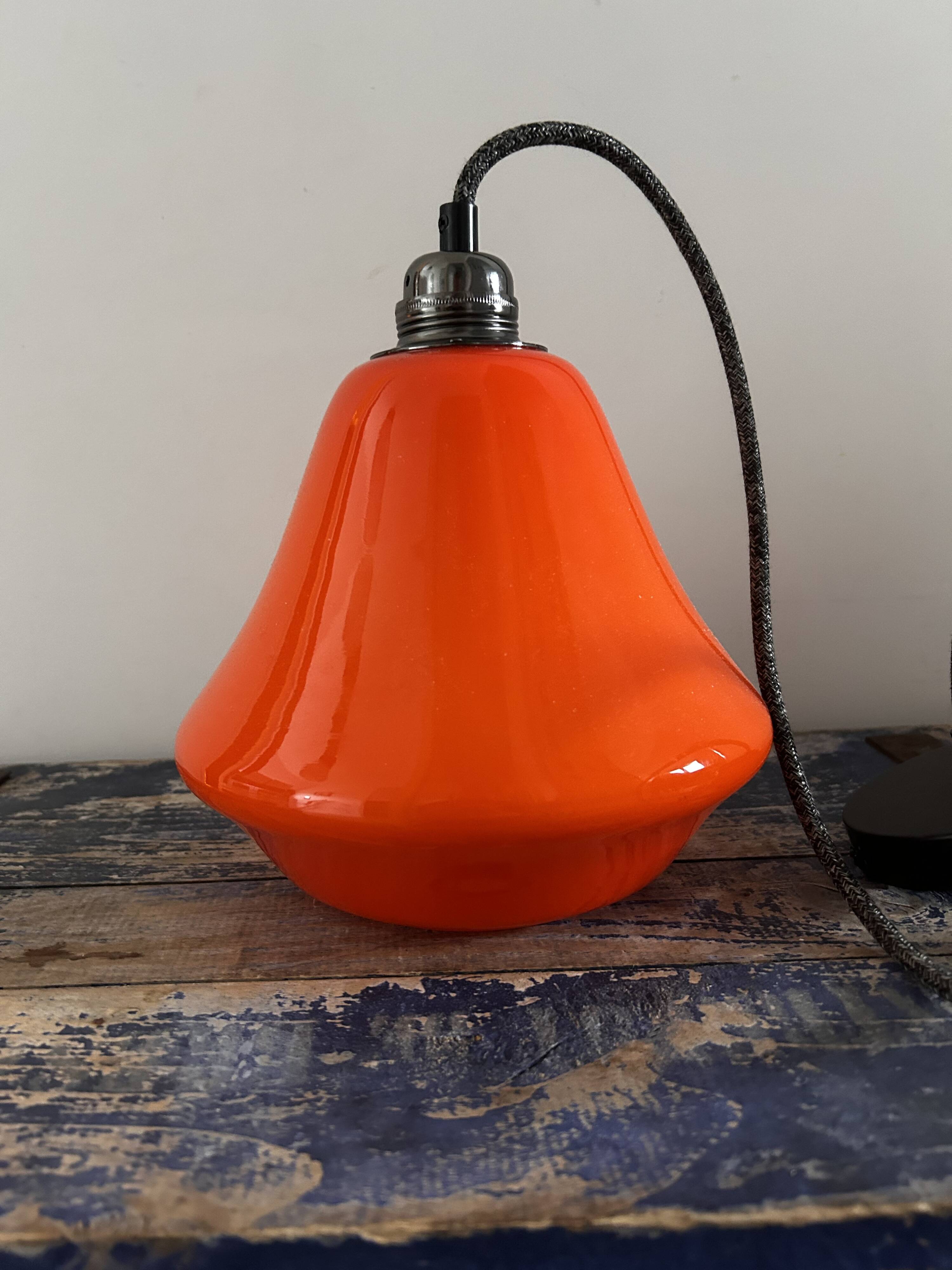 Vintage pendant light in orange opaline