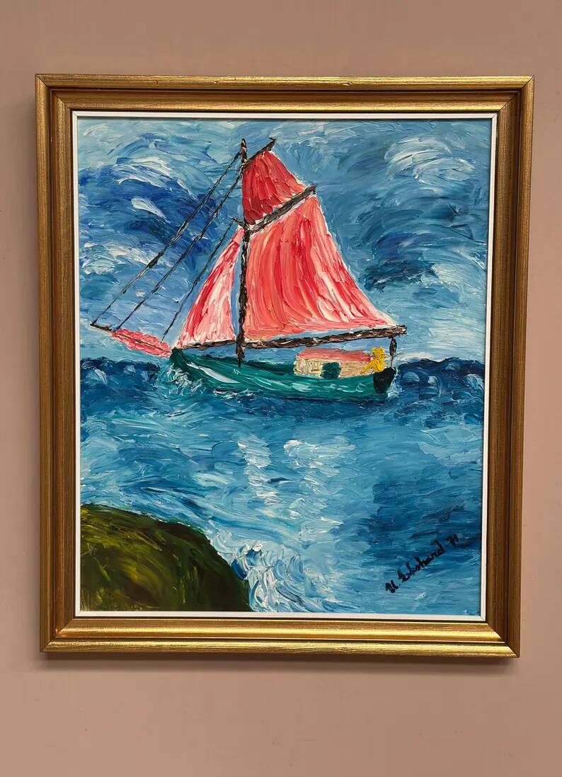 Original Swedish Oil on Panel – “Sailboat on the Water” by U. Ekshard – Signed – Dated 1971 – Vintage & Framed