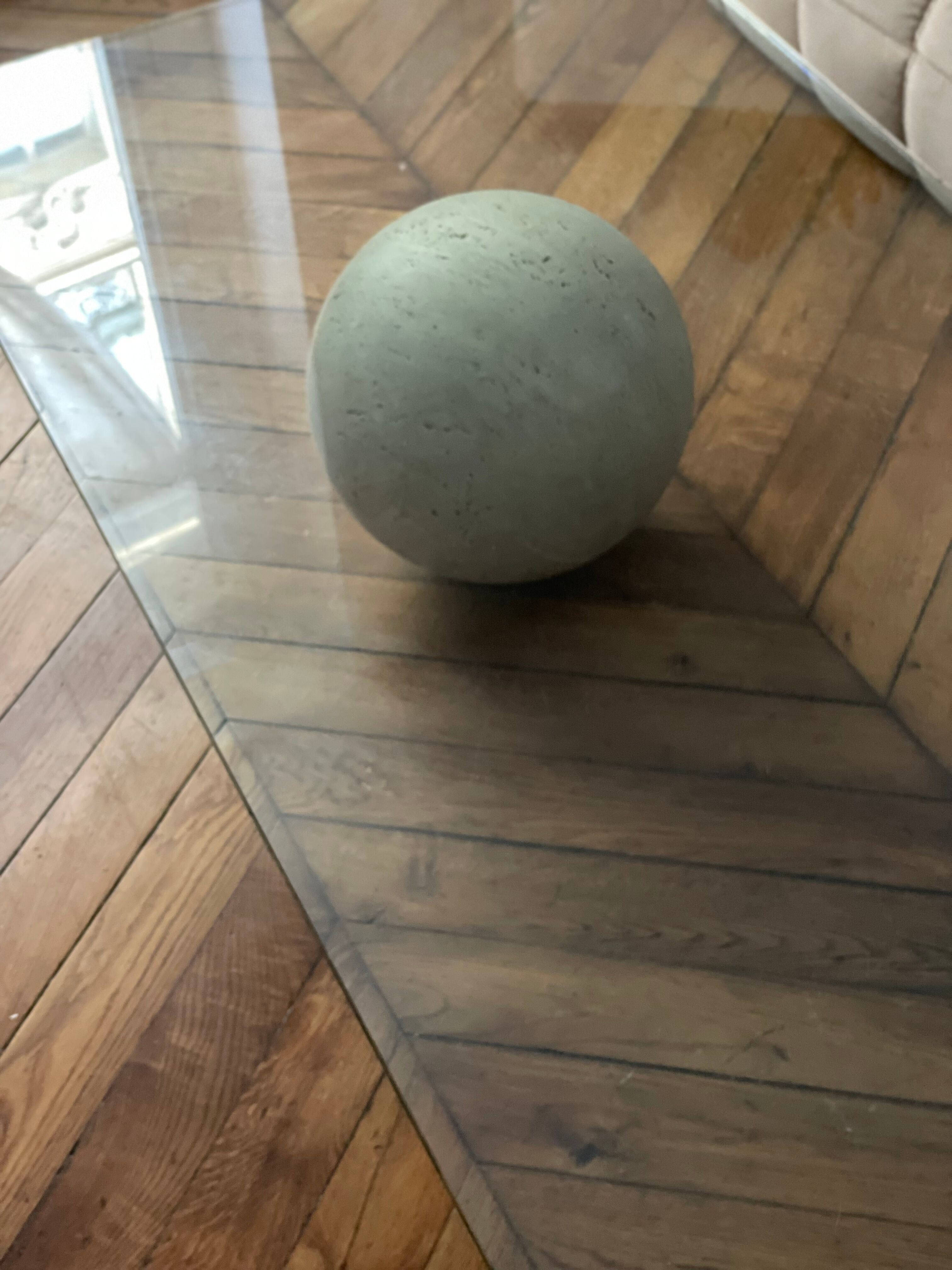 Vintage coffee table Italian design curved glass and travertine