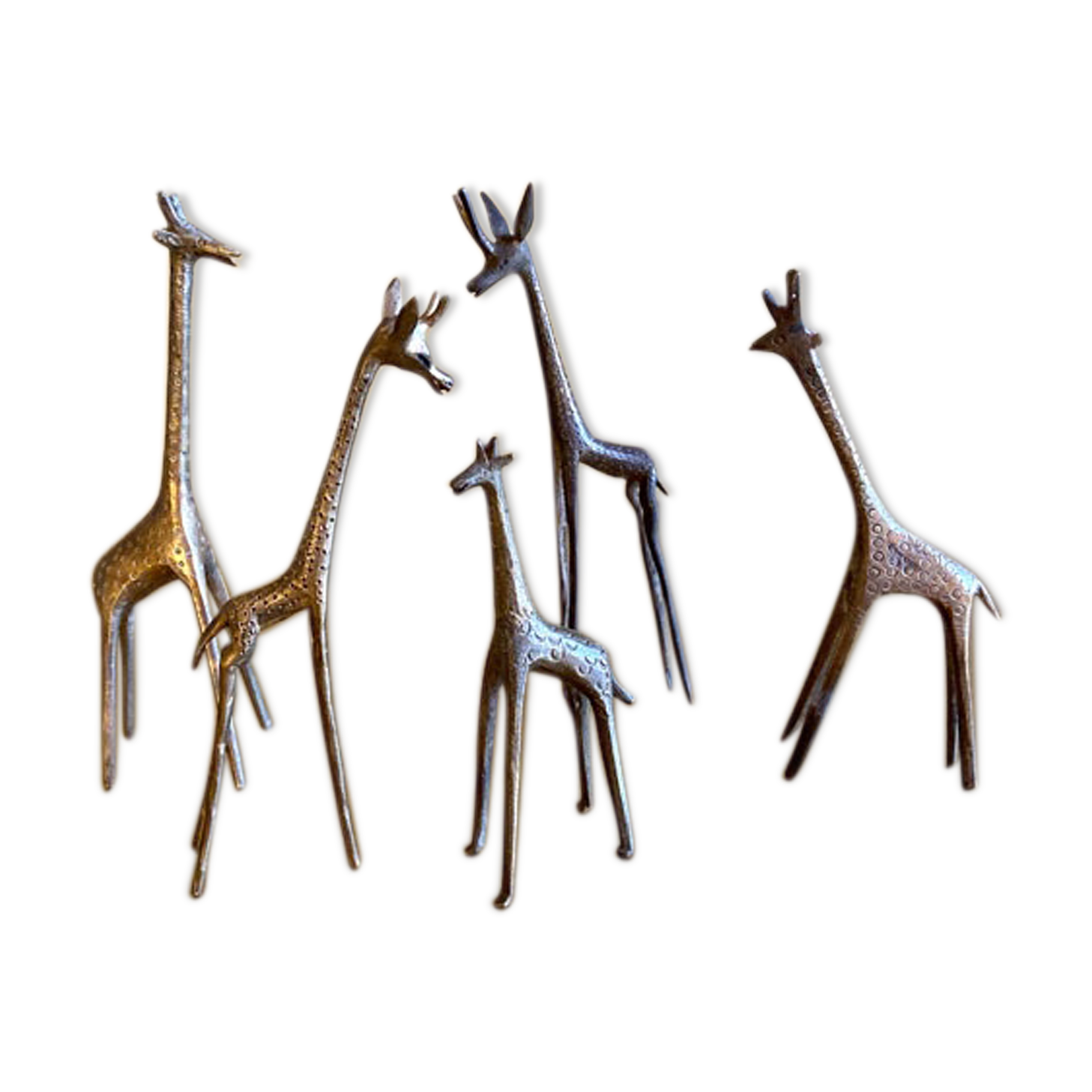 Series of 5 golden brass giraffes
