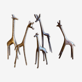 Series of 5 golden brass giraffes