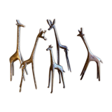 Series of 5 golden brass giraffes