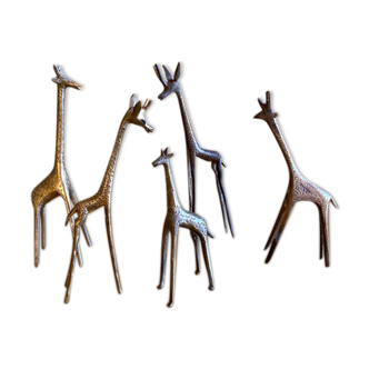 Series of 5 golden brass giraffes
