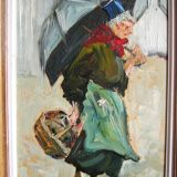 Old paintings Seated Man and Woman with the Umbrella by René. THE FORESTER (1903-1972)