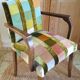 Fauteuil bridge des années 50 en patchwork de velours polychrome