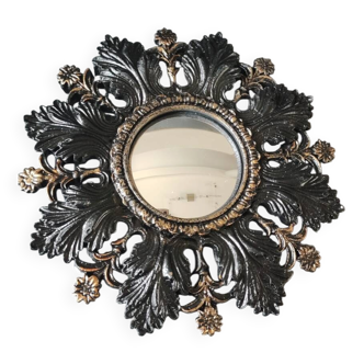 Small Sun Mirror Witch's Eye Round In Resin Patina Black/Copper