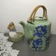 rare green celadon teapot ancient dragons or phoenix decoration with glaze and wicker handles signed /th