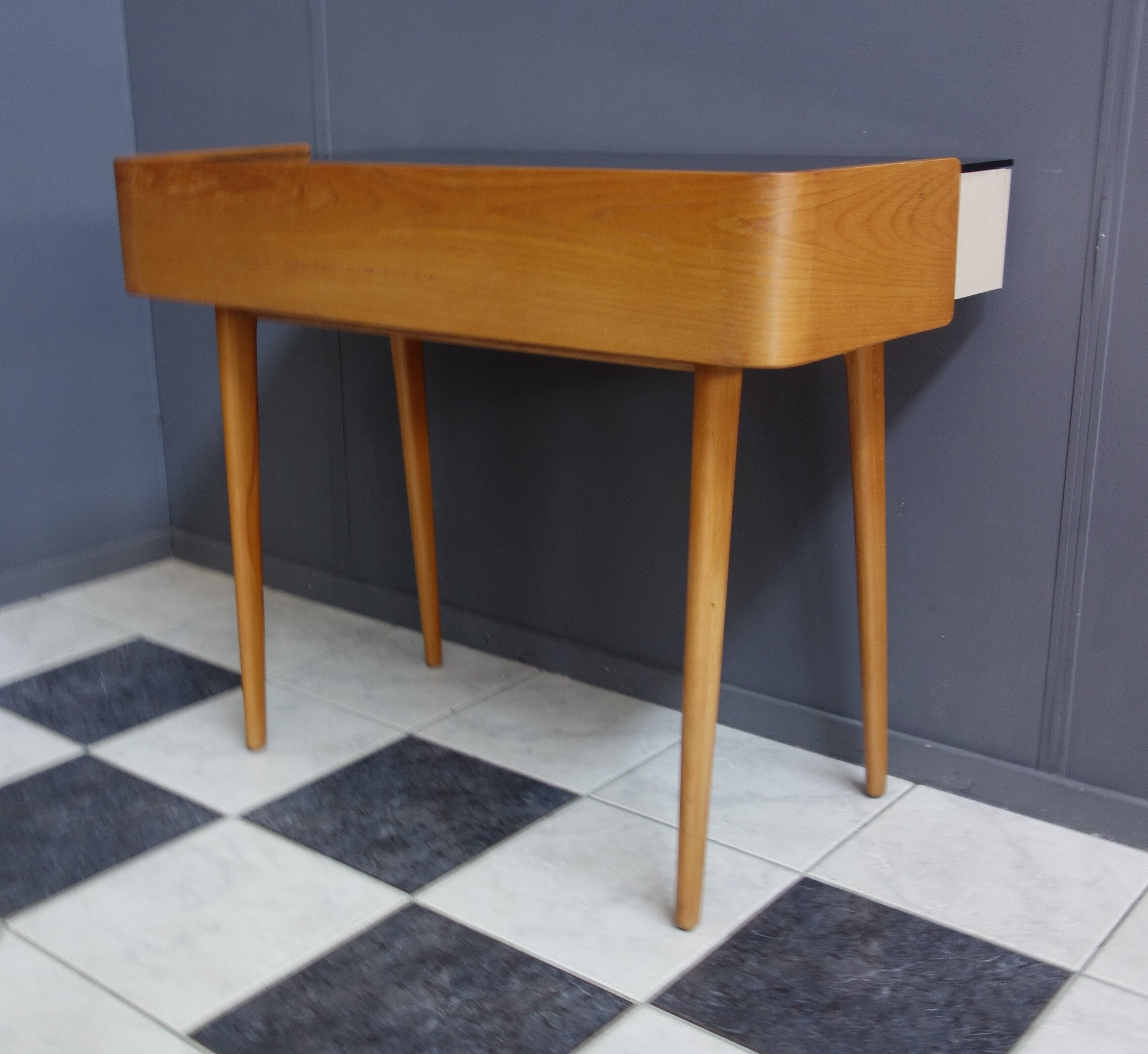 Writing desk table with Black Opaxit glass top 1960s