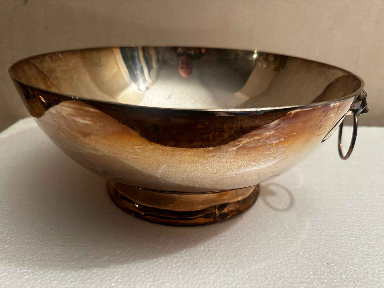 Large silver-plated metal centrepiece – handles in the shape of heads of a hare