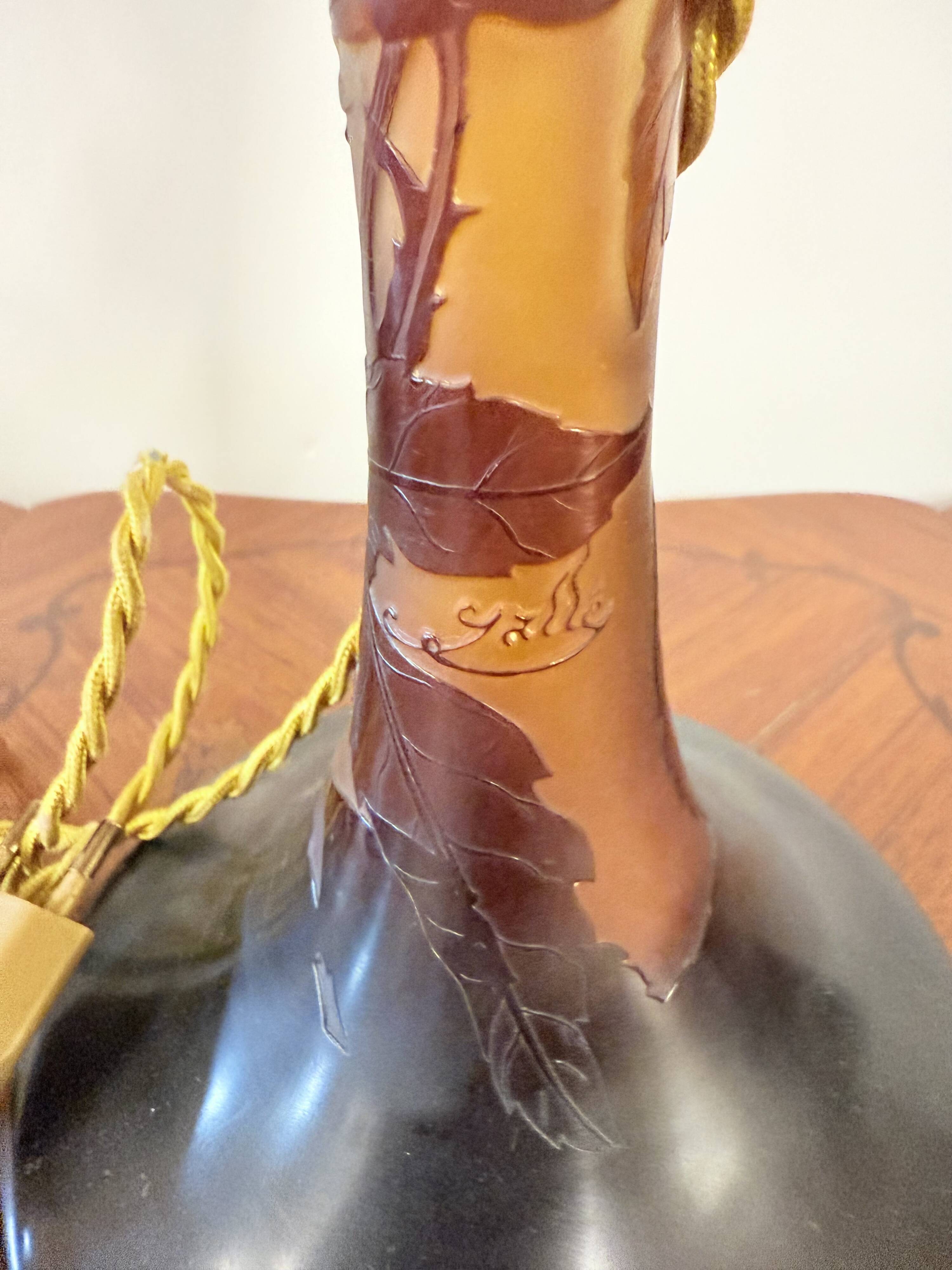 Art Nouveau mushroom lamp – Émile Gallé – Floral pansy decoration