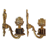 Pair of wall lamps gilded bronze art deco style louis XIV