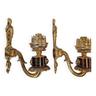 Pair of wall lamps gilded bronze art deco style louis XIV