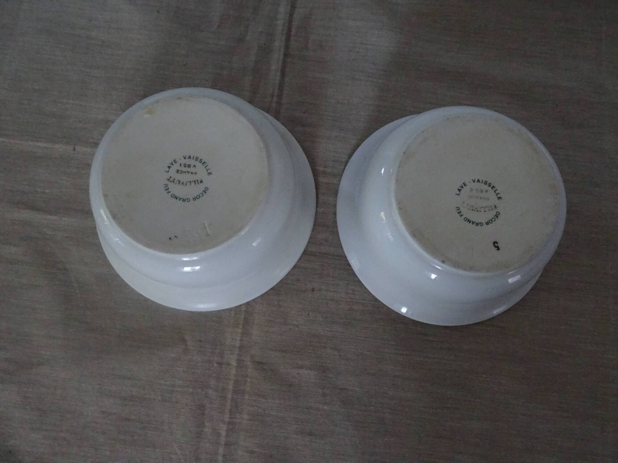 4 Large bowls salad bowls + 2 cups PILLIVUYT blue decoration boat G. CAOUDAL
