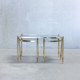 Portuguese pull out tables in brass and glass, 1970s