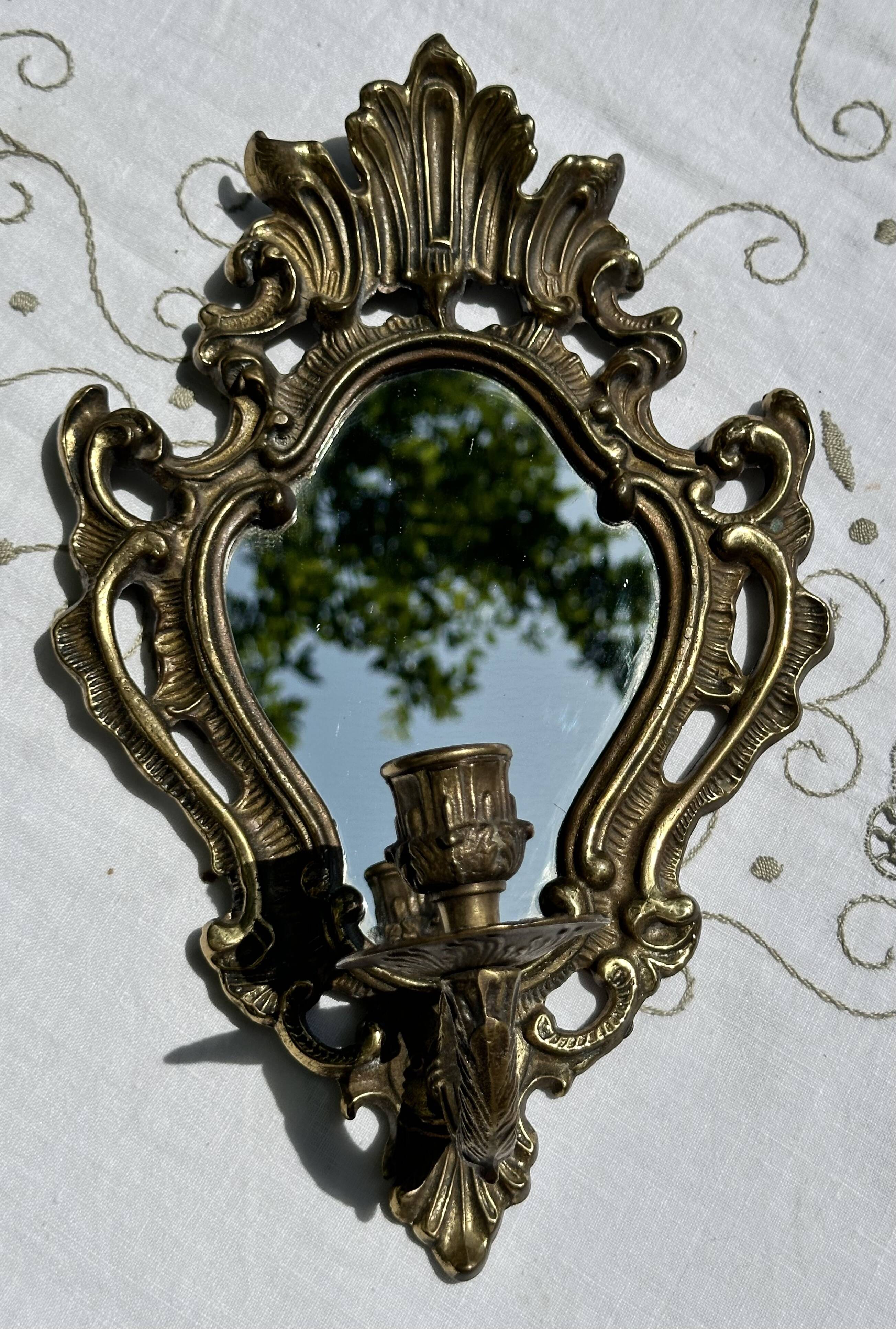 Magnificent Vintage Brass Mirror Candlestick - Baroque - Home Decor