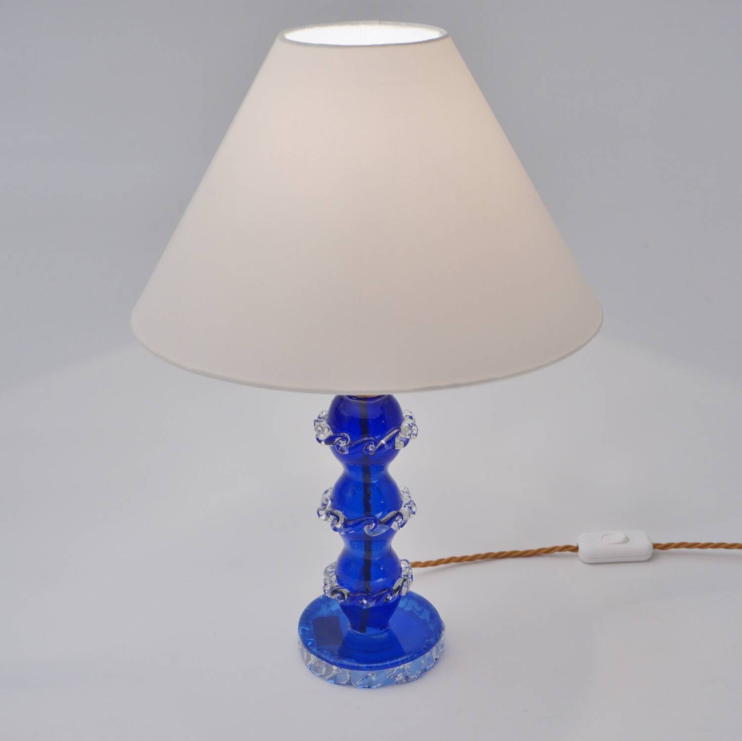 Murano glass lamp handblown blue crystal Barovier & Toso style 1920's Italy