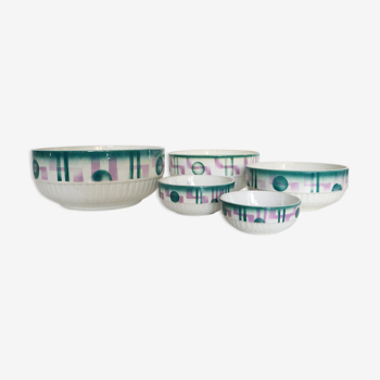 Set of 5 salad bowls in Belgian faience Saint Ghislain, 50s