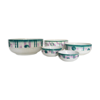 Set of 5 salad bowls in Belgian faience Saint Ghislain, 50s