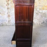 Vintage mahogany avocado bookcase with overhead glass doors circa 40's/50's