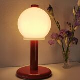 Mushroom lamp in lacquered steel and opaline, bubble gum, space age, 1970