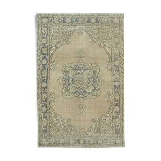 Tapis beige turc en détresse noué à la main 204 cm x 315 cm - 25130