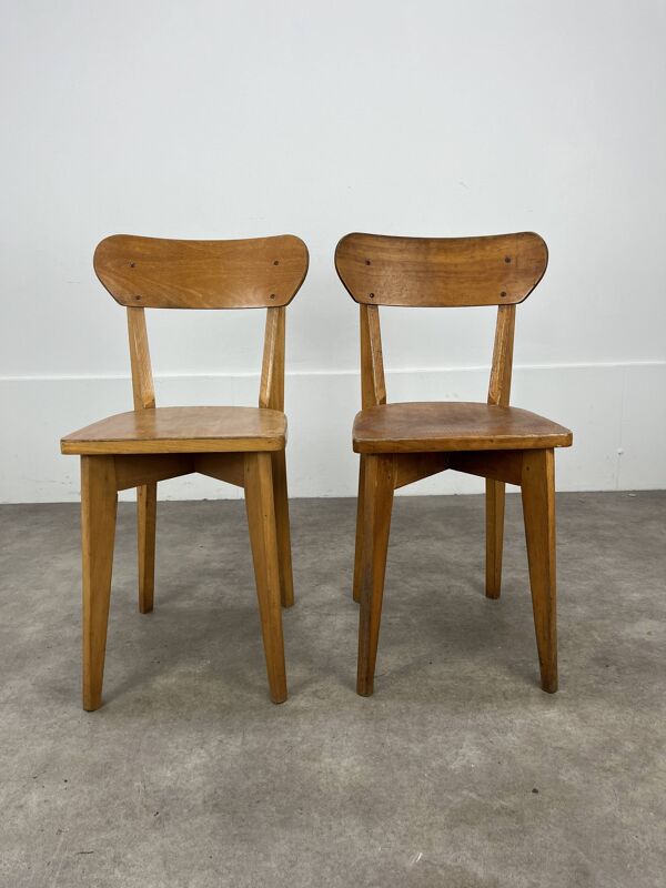 Paire de chaises bistrot Luterma, bois, années 50