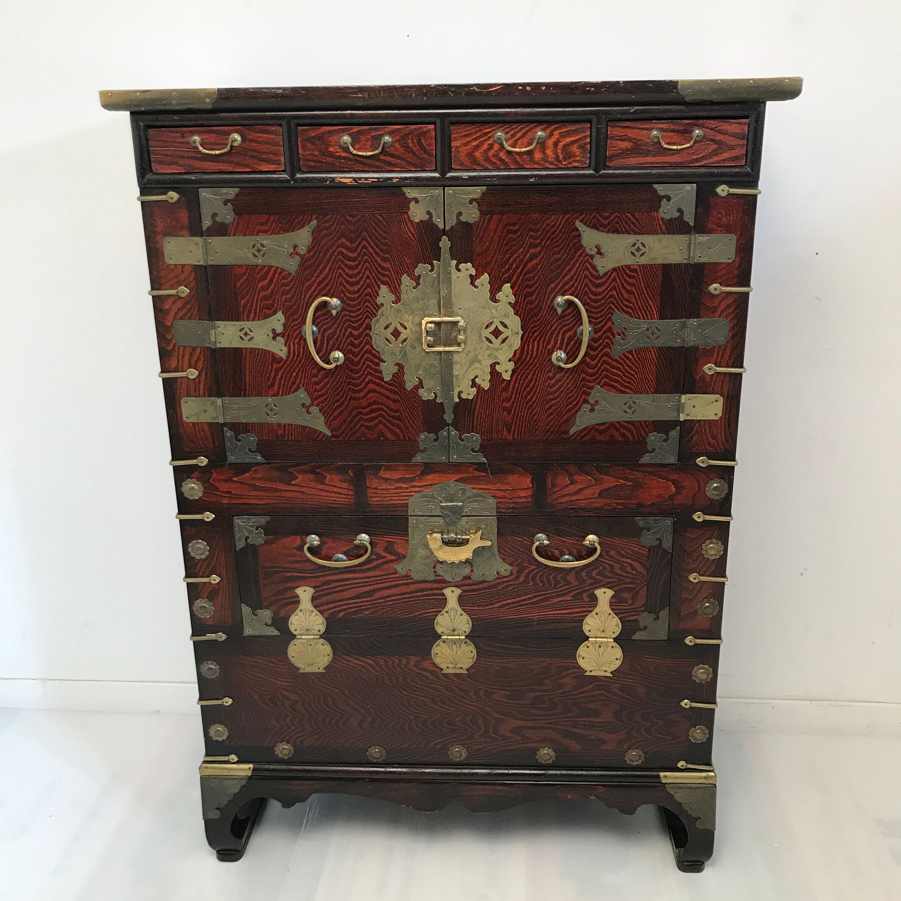 Furniture antique Korean storage box 1910 in wood and brass