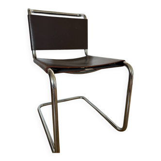 Chaise cantilever cuir brun lacé, Italie 70/80