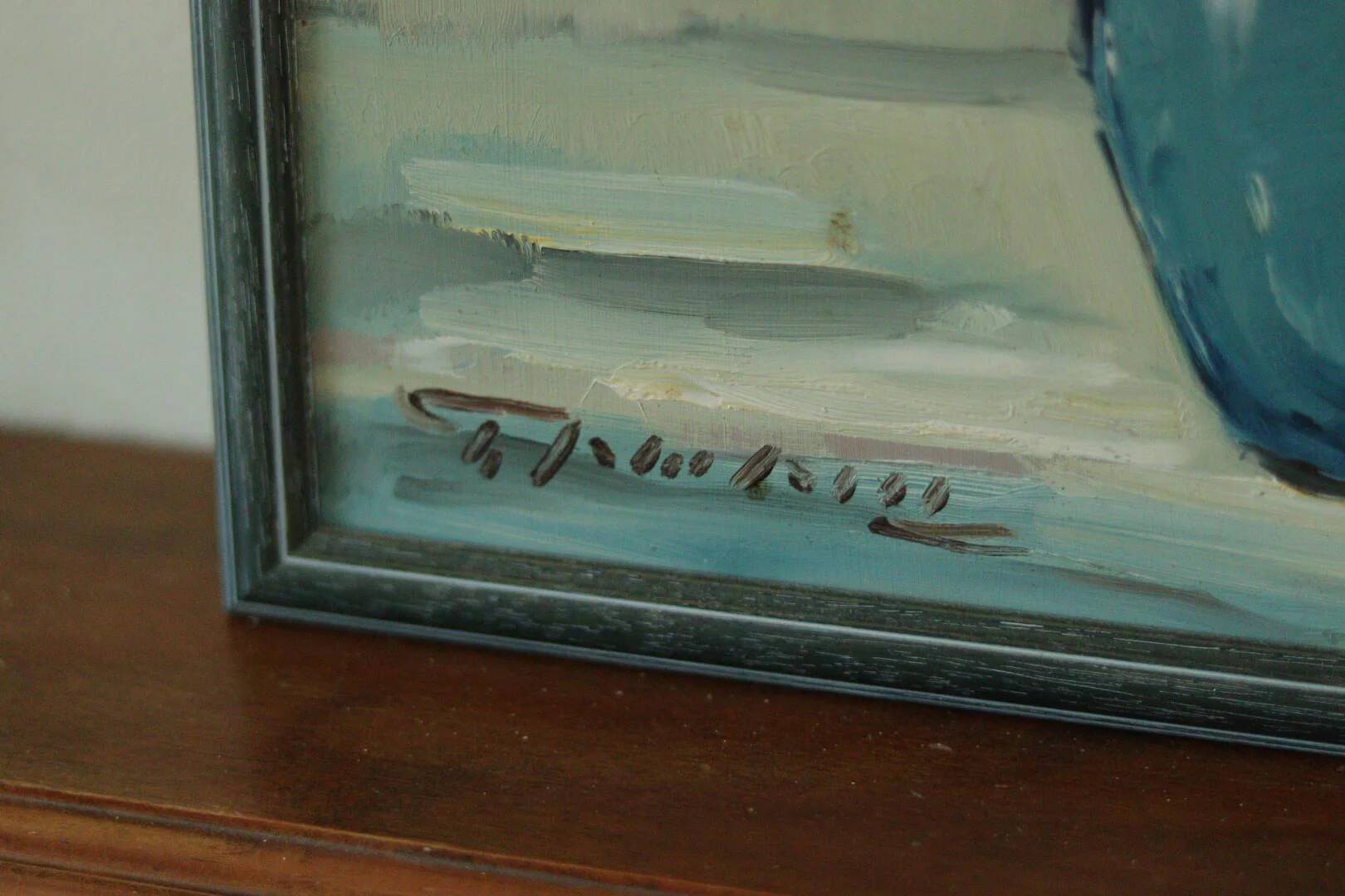 Original vintage oil on panel painting "Flowers in vase"