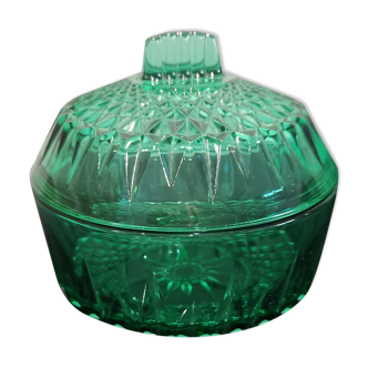 Candy or sugar maker Arcoroc emerald green faceted glass 60s